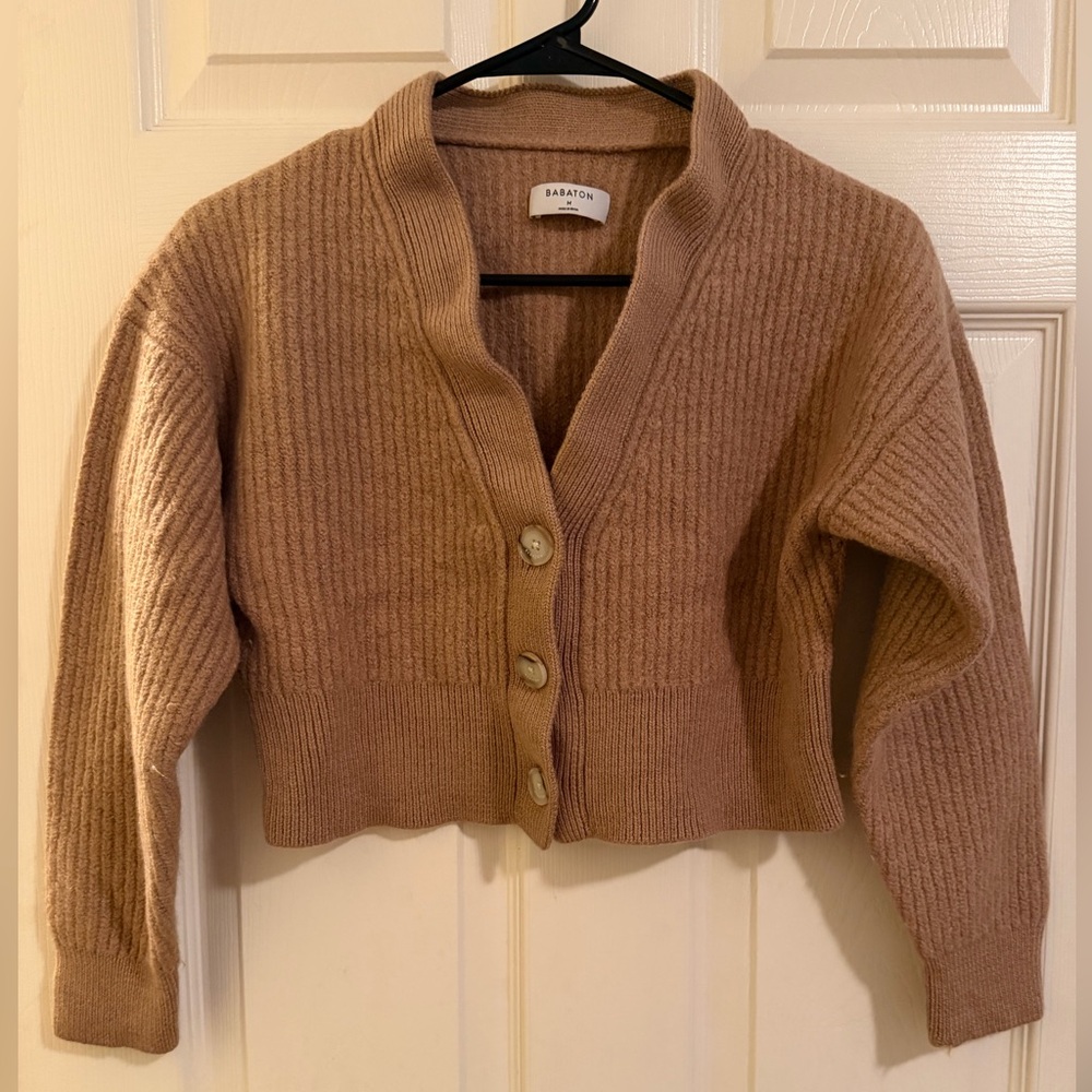 Babaton Ribbed Tan Cardigan Cropped